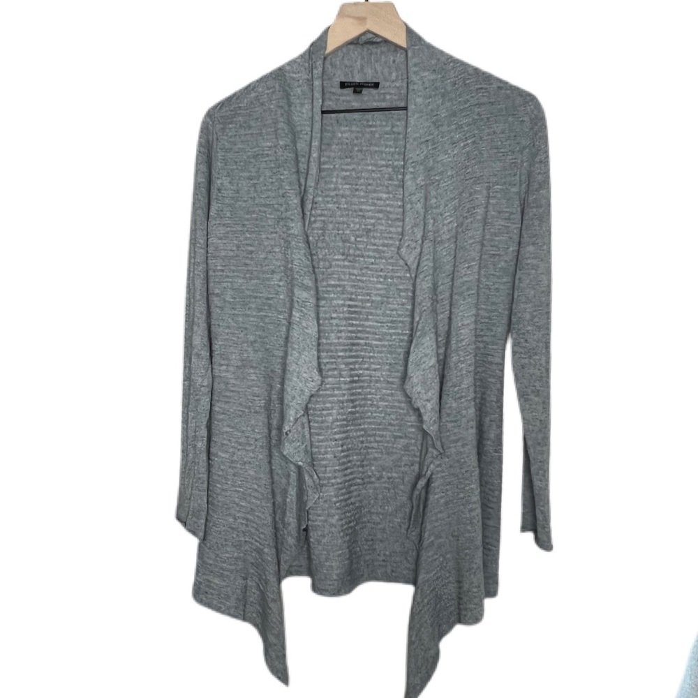 Eileen Fisher Linen Blend Drape Front Open Cardig… - image 2